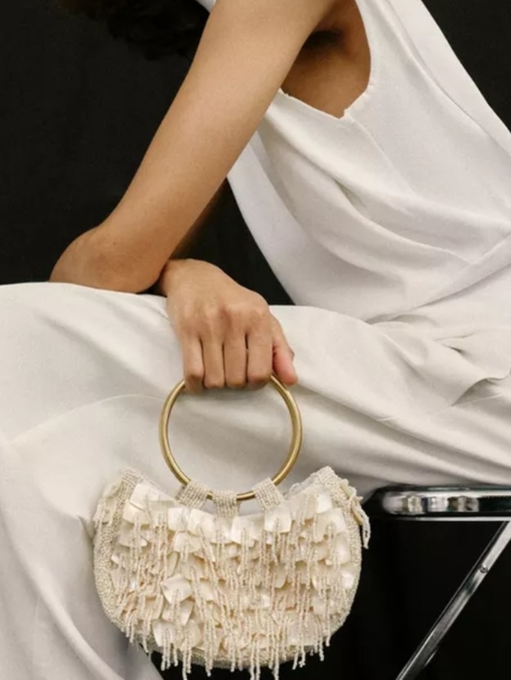 ISO Zara Pearlized Beaded Bag With Gold Handles